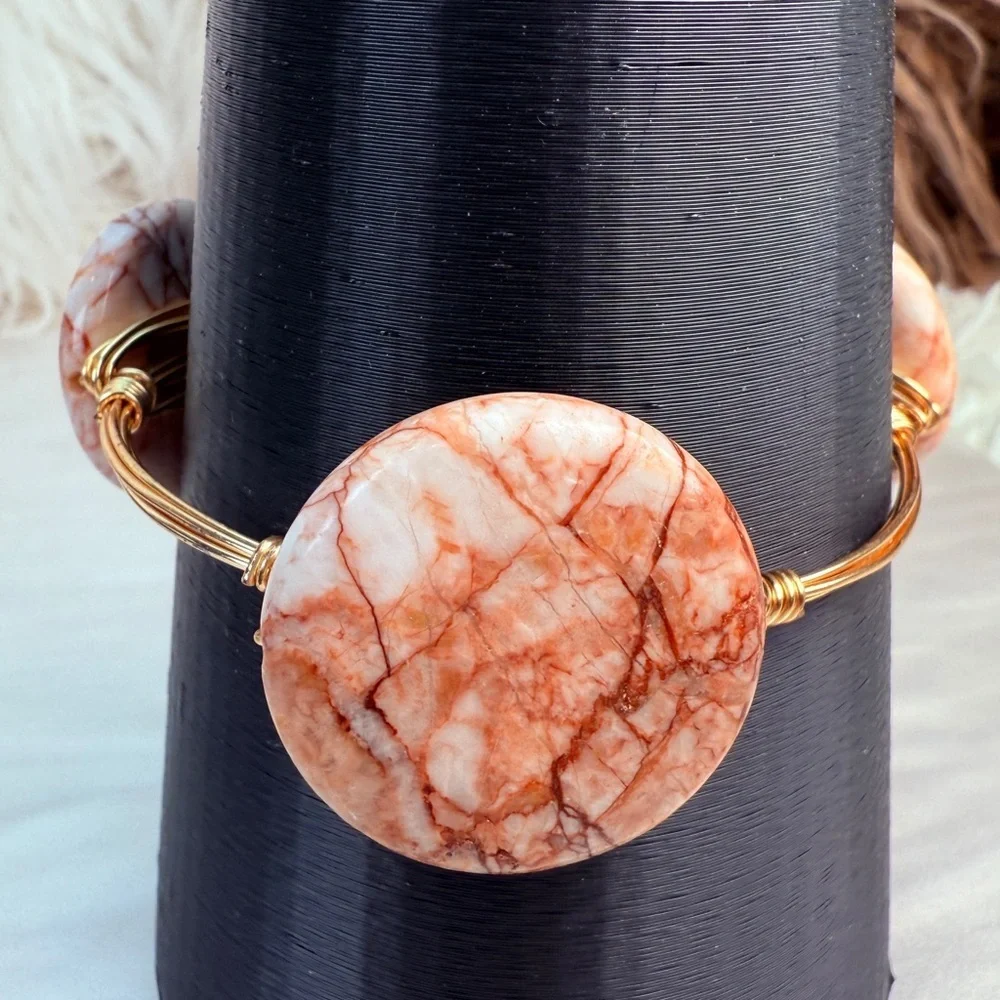 Wired wrapped goldtone, three stone bangle bracelet
